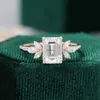 Bandringe Cxsjeremy 14K Rose Gold 2CT Emerald Cut 6*8mm Moissanite Verlobungsring Vintage einzigartiger Marquise Cut Cluster Hochzeit Braut Giftl240105