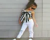 Fashion Girls Suit stripe Tops pants 2 Pieces The Strapless Set Kids Bowknot Hole white Jeans girls clothing set1523027