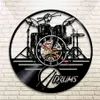 Gitaar Drums Set Silhouet LED Backlight reloj Muziek Modern Vinyl Horloge 3D Wandklok horloge Band Lid Fan Handgemaakt Cadeau 21032234g