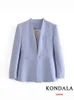 KONDALA Office Lady chaqueta azul claro trajes de mujer 2 piezas cuello en V chaquetas sueltas fajas de cintura alta pantalones moda otoño conjuntos 240105