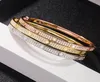 Fashion Full Diamond Bangle Stainless Steel Open Cuff Bracelet for Women Men Two Row Stone Bangles 3 Colour Selct Gold Silver Rosy9639030