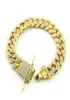 Ny färg 12mm Prong Cuban Link -kedjor armband mode hiphop smycken 3 rad strassar iserade armlets för män8074907