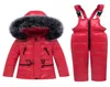 Hiver enfants vêtements ensembles chaud bébé fille épaisse combinaisons de neige costumes de Ski fourrure naturelle enfants vers le bas vestes vêtements d'extérieur manteau bavoir pantalon 2946101