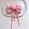 Hårtillbehör 2024 Fashion Crown Rhinestones Clip for Children Sweet Pink Series Tyg Lång band Bow Hairn Pirt Girl Headwear