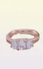 Clear Three-Stone Ring Authentic 925 Silver Rose Gold Plated Wedding Jewelry for Cz Diamond Girl Girent Rings med Original Box1022819