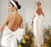 Elegant mantel kvinnor bröllopsklänningar 2024 Big Bow Backless Axless Simple Satin Pageant Bridal Growns Vestidos de Novia Robe de Soiree Yd