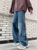 Męskie dżinsy American Streetwear Multi-Pieszenia dla mężczyzn Y2K Vintage Vintage szerokie nogi dżinsowe spodnie Hip Hop Fashion Worbgy dżinsowe spodnie