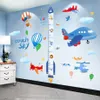 Dessin animé fusée hauteur mesure Stickers muraux bricolage avion nuages Stickers muraux pour chambres d'enfants bébé chambre décoration de la maison 210615242Z