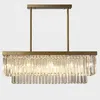 Lustres de ouro/cromo lustre de cristal de luxo para sala de jantar cozinha retangular led semi-flush montagem luminária lâmpada