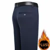 Men's Autumn Winter Stretchy Pants Plush Smart Casual Suit Loose Straight Navy Blue Black Dress Thick Warm Trousers 240106