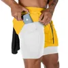 Herrshorts som kör män fitness gymträning 2 i 1 sport snabb torr träning jogging dubbel däck sommar