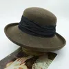 Bérets femmes large bord laine feutre melon chapeau retrousser Rinbbon hiver Fedora dames robe Cloche seau écrasable