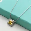 8rte Designer Jewelry Tiffanyset Pendant Necklaces T's New Square Sugar Yellow Diamond Necklace Ear Stud Set Tiktok Live 925 Sterling Si 8704