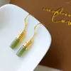 Dangle Earrings Original Design Natural Gray Jade Inlaid 925 Sterling Silver Ancient Style Thick Gold Double Happiness Color Lasting