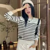 Women's Sweaters Casual Versatile Knitted Sweater Women 2024 Autumn Winter Fashion Stripe Twist Button Decoration Simple Round Neck Tops