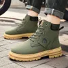 Hot Sale Fashion Green Work för bekvämt läder Mens Ankle Waterproof Platform Boots Men 2023 BOTA MASCULINA