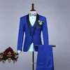 Blazers Groothandel Klassieke Koningsblauw Mannen Prom Prestaties Heren Pak Goedkope Bruiloft Bruidegom Tuxedos Mannen Pakken 3 Stuks (jas + Broek + Vest)