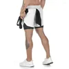 Herrshorts som kör män fitness gymträning 2 i 1 sport snabb torr träning jogging dubbel däck sommar