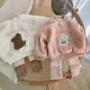 Winter Plush Childrens Sets Cute Lamb Hair Little Bear Baby Clothes Set Thickened Kids Top Pant 2Pcs for Boys Girls 240106