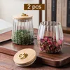 Wood Lid Glass Airtight Canister Kitchen Storage Bottles Jar Food Container Grains Pu'er Tea Can Coffee Beans Candy Jars 240106