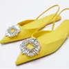 Sandales dames chaussures en vente 2024 mode automne femmes bout pointu solide concis brillant diamant plat quotidien femmes