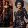 زائد حجم فساتين ASO EBI للحفلات الموسيقية للمناسبات الخاصة Mermaid Black Illusion Dresses Virties Party Party Dress ثوب الاستقبال الثاني للنساء السود NL398