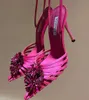 Aquazzura Crystal Margarita Pump Nero flower Rhinestone decoration High heeled dress shoes Pointed Toes Ankle Strap Stiletto Heel sandal