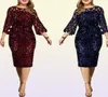 Plus Size Dresses Party Dress Ladies Midi Sequin Mesh Long Sleeve Lace Elegant Bodycon XL4XL 5XL Evening Woman Summer 20214199594