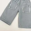 ins baby denim pant 03years born boy girl solist color Elastic Waist Pocket Soft Jeans cropped jean