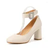 Dress Shoes 2024 Spring Women Pumps Mary Janes Round Toe Chunky Heel Kid Suede For Elegant Retro Heels Buckle High