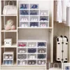 Boîtes de rangement Bins Commandes Clear Mticolor Boîtes de rangement pour chaussures pliables en plastique transparent Accueil Organisateur Affichage empilable Superimpos Dho4X