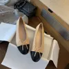 Two Tone Ballet Flats Ivory Black Women Classic Sheepskin Leather Bow Splicing Cap Toe Flat Spring Summer Comfortable Casual Leather Shoes Luxury Ballerina Flats