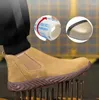 ブーツEagsity Cow Suede Leather Anti Smashing Work Safety Shoes Steel Toe Men Ankle Comfort Non-Slip Outsole Soft