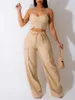 Women's Two Piece Pants 2024 Spring Summer Solid Color Temperament Camisole Top Tooling Wide Leg Trousers Suit