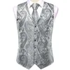 Vests HiTie Silver Silk Mens Suit Vest Tie Set Jacquard Sleeveless Waistcoat Jacket Necktie Hankerchief Cufflinks Sky Blue Mint Beige