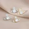 Studörhängen Western Empress Dowager Silver Saturn Vatten droppar Långt mousserande Diamond Crystal Ear Studs Klipp Två Wear Style Fashion för kvinnor smycken US8A