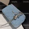 Women Embroidered Denim Mini Cosmetic Bag 18cm Luxury Camellia Zipper Cute Shoulder Bag Matelasse Chain Quilted Handbag Trend Card Holder Pochette Key Pouch