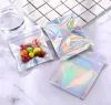 wholesale 100 Pieces Resealable Smell Proof Bags Foil Pouch Bag Flat laser color Packaging Bags for Party Favor Food Storage Holographic