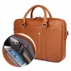 Briefcases Nesitu Black Brown Genuine Leather Office Men Briefcase Messenger Bags Real Skin Business Travel Bag 14'' Laptop