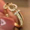 Luxury Horse Shoes Designer Rings 18K Gold Horse Shoe Bucket Lock Shining Crystal Bling Diamond CZ Zircon Charm Ring For Women Engagment Wedding Jewelry