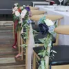 Yan Boho Wedding Chair Flower Decoration Dusty Rose White Rustic Aisle Artificial Floral Church Chair Decor for Ceremony 240106