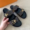 Tamanho 35-46 com caixa sandália chinelo designer de luxo mule flor marrom 2024 novos sapatos casuais de couro verão praia sliders mulheres ajustável ferrolho gladiador sandale slide