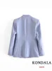 KONDALA Office Lady chaqueta azul claro trajes de mujer 2 piezas cuello en V chaquetas sueltas fajas de cintura alta pantalones moda otoño conjuntos 240105