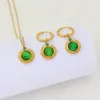 necklaces French vintage emerald pendant geometric earrings women's luxury stainless steel European and American style necklace set wholesale