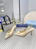 Słynne sandały trójkąta 75 mm pompki Włochy Piękne kobiety spiczaste palce u stóp Elastyczny Pasek Slingback Nude Skórzane Designer Evening Sandal Sandal Box UE 35-43