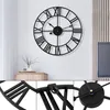 Reloj de pared grande para jardín al aire libre de 40 cm, relojes de pared con números romanos de metal nórdico, cara redonda de hierro Retro, decoración negra para el hogar y la Oficina LJ22571