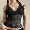 Women's Tanks Y2K See Through Hook Floral Lace Padded Crop Top Black Sexy V-neck Camis Night Party Club Wear Fairycore Corset Women