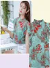 Camicia in chiffon floreale da donna stile cinese Cheongsam Camicetta estiva con volant Camicie a maniche corte Top Blusas A3252 2105198243081