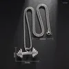 Colares de pingente masculino hip hop fitness barbell haltere de aço inoxidável colar de musculação esportes ginásio jóias