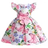 Flickaklänningar 2024 Butterfly Girls Dress Summer Bow Decoration Little Princess Christmas Birthday Party Gift 2-10 Year Kids Clothes